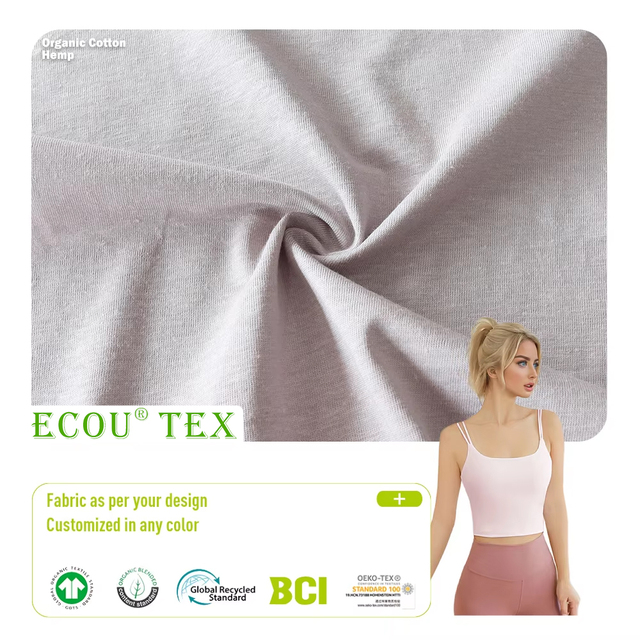 Organic Cotton Hemp Single Jersey Fabric Natural Fiber Non Irritating Moderate Stretch Sportswear Wholesale