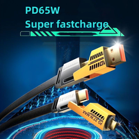 Kabel USB 3.0 Tipe-C 4-in-1 65W PD, Tembaga Murni, Paduan Aluminium, Jalinan Nilon, Pengisian Cepat 6A/3A untuk Ponsel, Power Bank, Kamera
