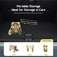 Chariot de camping pliable portable avec plateau réglable en hauteur, quatre roues, grande capacité, chariot pliant OEM