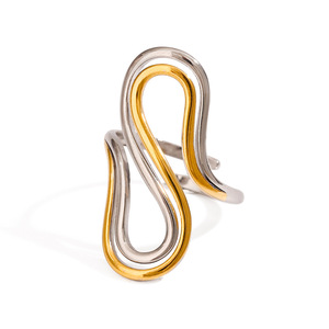 S-Shaped Double Layer Adjustable Stainless Steel <b>Ring</b> Gold <b>Silver</b> Two Tone Unisex Fashion Jewelry Gift - Product Image 5