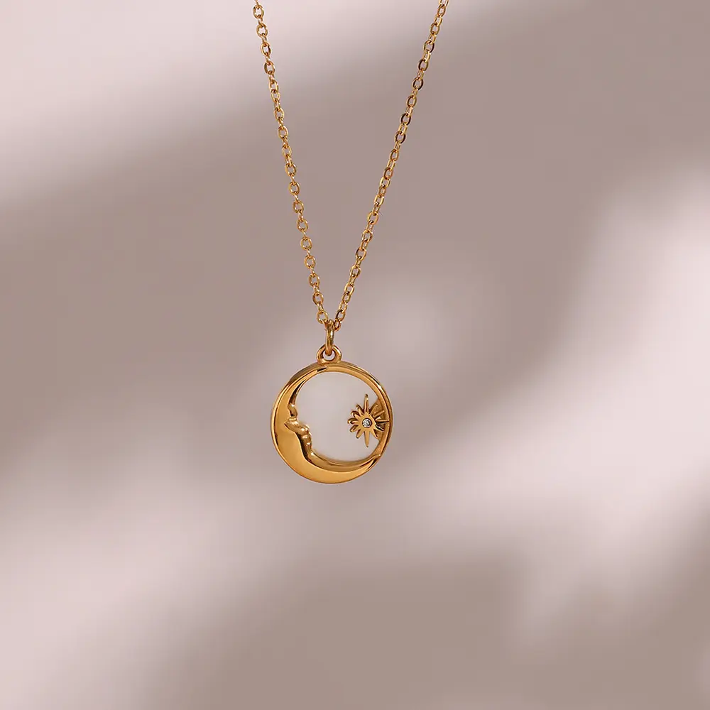 Pendant Necklace Sweater Chain Wholesale Personalized Stainless Steel Natural Shell Moon Star For Women Europe And America