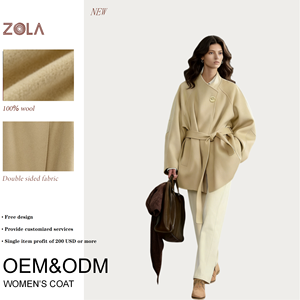 <span class=keywords><strong>Cappotto</strong></span> <span class=keywords><strong>Corto</strong></span> Casual da Donna in 100% Lana Calda, Doppio Strato, <span class=keywords><strong>Beige</strong></span>, Prezzo di Fabbrica, Oversize con Cintura e Bottoni Metallici Decorativi, Invernale (OEM) - Product Image 1