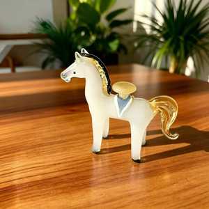 Figura de Caballo Blanco de Vidrio Soplado a Mano Dorado, 3.15x2.76 Pulgadas, Escultura Decorativa para Escritorio de Oficina - Product Image 2