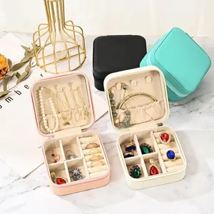 Pu皮革珠宝盒旅行方形珠宝收纳盒收纳盒便携式戒指耳环项链首饰盒