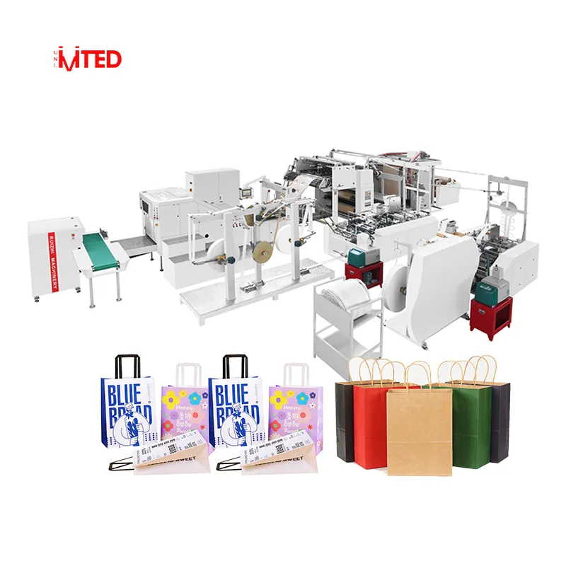 RZFD-330TF Современная Большая линия по производству бумажных мешков, машина для производства бумажных мешков с квадратным дном, с витой веревкой и плоской ручкой