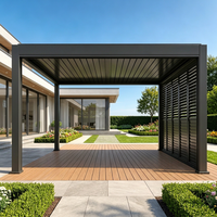Pergola moderne minimaliste en aluminium avec éclairage LED, toit rotatif, persiennes latérales et télécommande pour villa de luxe, balcon, terrasse