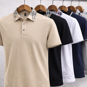 Polo Casual Elegante para Hombre, Diseño de Cuello a Cuadros, Mezcla de Algodón Premium, Manga Corta, Logotipo Personalizado, Ropa de Oficina - Product Image 3