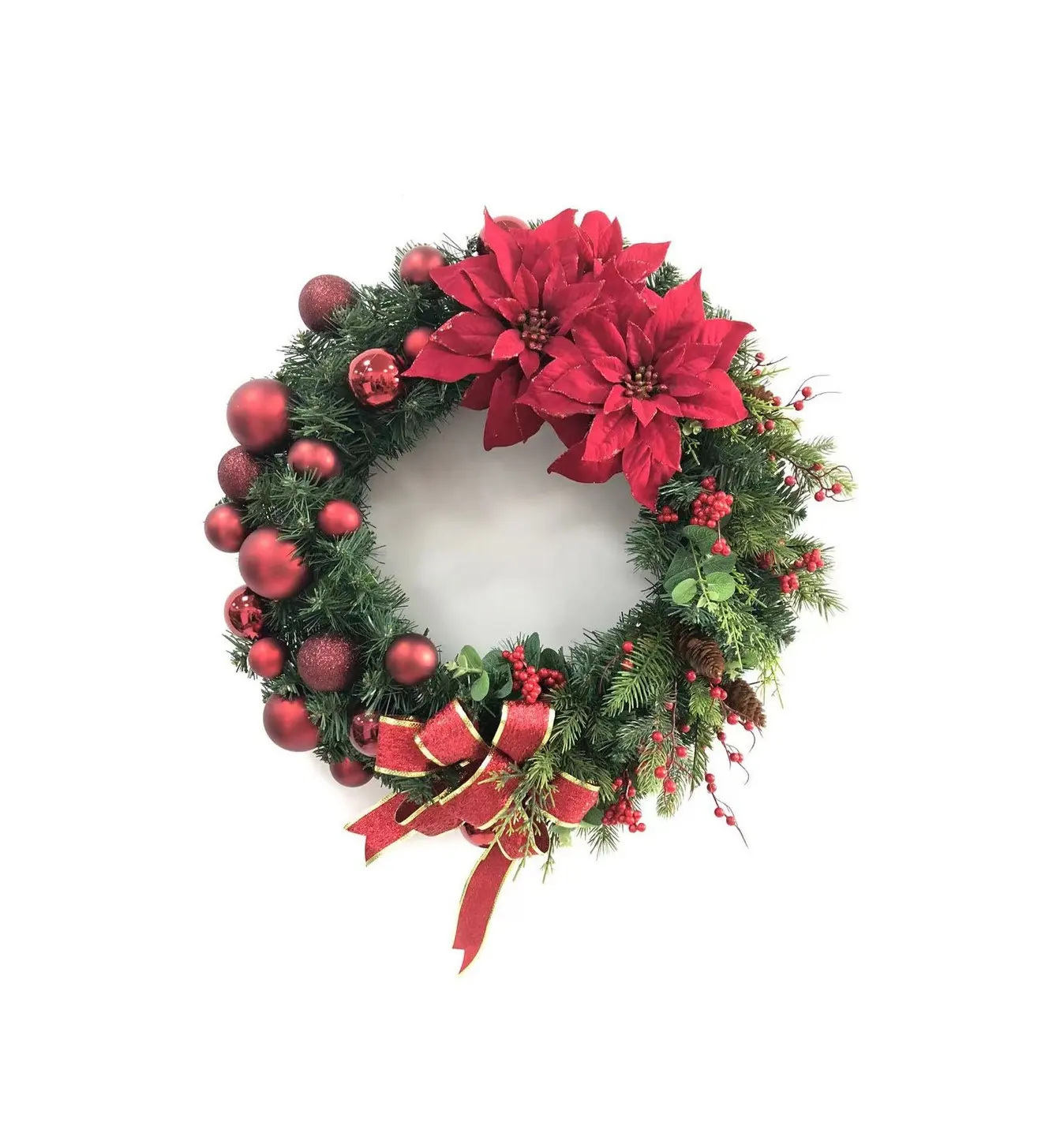 60cm Weihnachts kranz Dekorationen Home Weihnachts girlanden & Kränze mit roter Simulation Blumen Bögen und Beeren