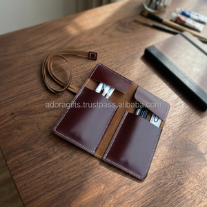 ADORA Nouvelle trousse à crayons en cuir véritable de qualité supérieure, durable, élégante, motif carré, personnalisable - Product Image 3