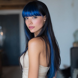 2025 Thời Trang Màu Đen Màu Xanh Đen <span class=keywords><strong>Bangs</strong></span> 28 Inch Tổng Hợp Tóc Giả Với <span class=keywords><strong>Bangs</strong></span> Chịu Nhiệt Tổng Hợp Thẳng Tóc SM408-2 - Product Image 4