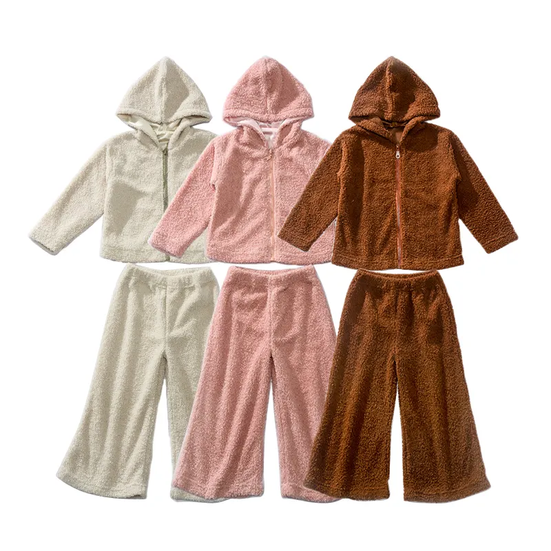 Kunden spezifische Marke Mode Kinder Hoodie Jogger Set Winter Mädchen Kleidung Set