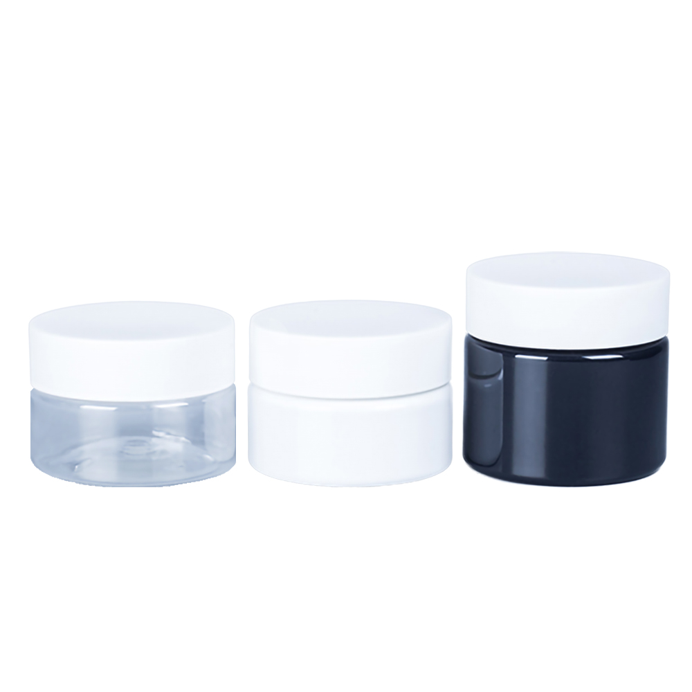 100ml 150ml 200ml 500ml Clear PET Round Wide Mouth Plastic Jars 2 oz 6oz 16oz Powder Butter Cream White Jar with Black Lids Seal