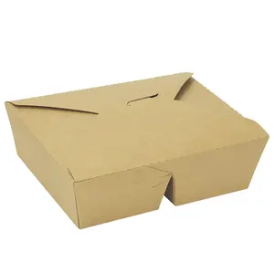 Hot Food Container Hot Box Afhaalmaaltijd 2 Compartiment Voedsel Kraft Doos Met Deksel Biologisch Afbreekbaar Kraftpapier Verpakking Voedsel Doos