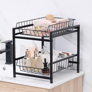 Tiroirs empilables en acier de fer noir à 2 niveaux cuisine verticale salle de bains rangement sous évier armoire organisateur d'épices - Product Image 5