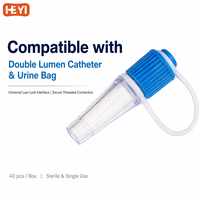 HEYI Connecteur stérile vétérinaire à double lumière avec capuchon Luer Lock, attache de retenue et poignée antidérapante pour poche à urine, 40 pièces