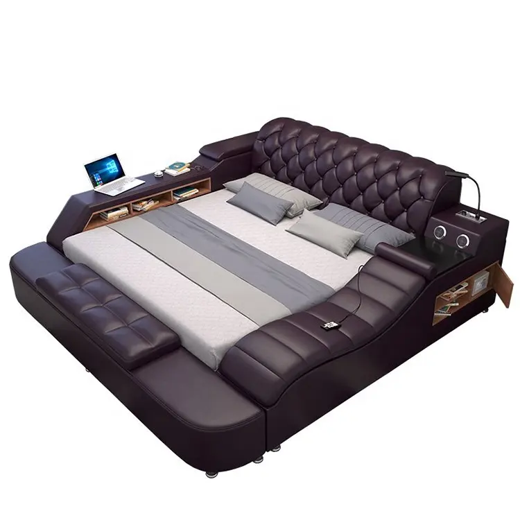 गुआंग्डोंग foshan <span class=keywords><strong>बेड</strong></span>रूम फर्नीचर बहुक्रिया भंडारण बिस्तर मालिश संगीत डिजाइन चमड़े के बिस्तर के साथ स्पीकर यूएसबी चार्जर