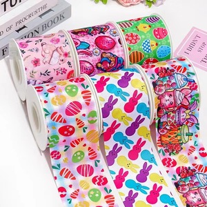 OKAY New Arrival Custom <strong>Easter</strong> <strong>Ribbon</strong> Rabbit and Egg Design 100% Polyester Minimum Order 100 Yards Gossgrain Fabric - Product Image 1