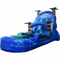 Toboggan aquatique gonflable tropical commercial avec piscine, thème palmier, toboggan aquatique pour enfants pour événements estivaux, fête de jardin