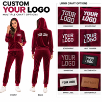 Ensemble de survêtement en velours personnalisé pour femme, coupe décontractée, vêtements de détente tendance, velours doux et luxueux, sweat à capuche zippé intégral et pantalon de jogging, ensemble deux pièces