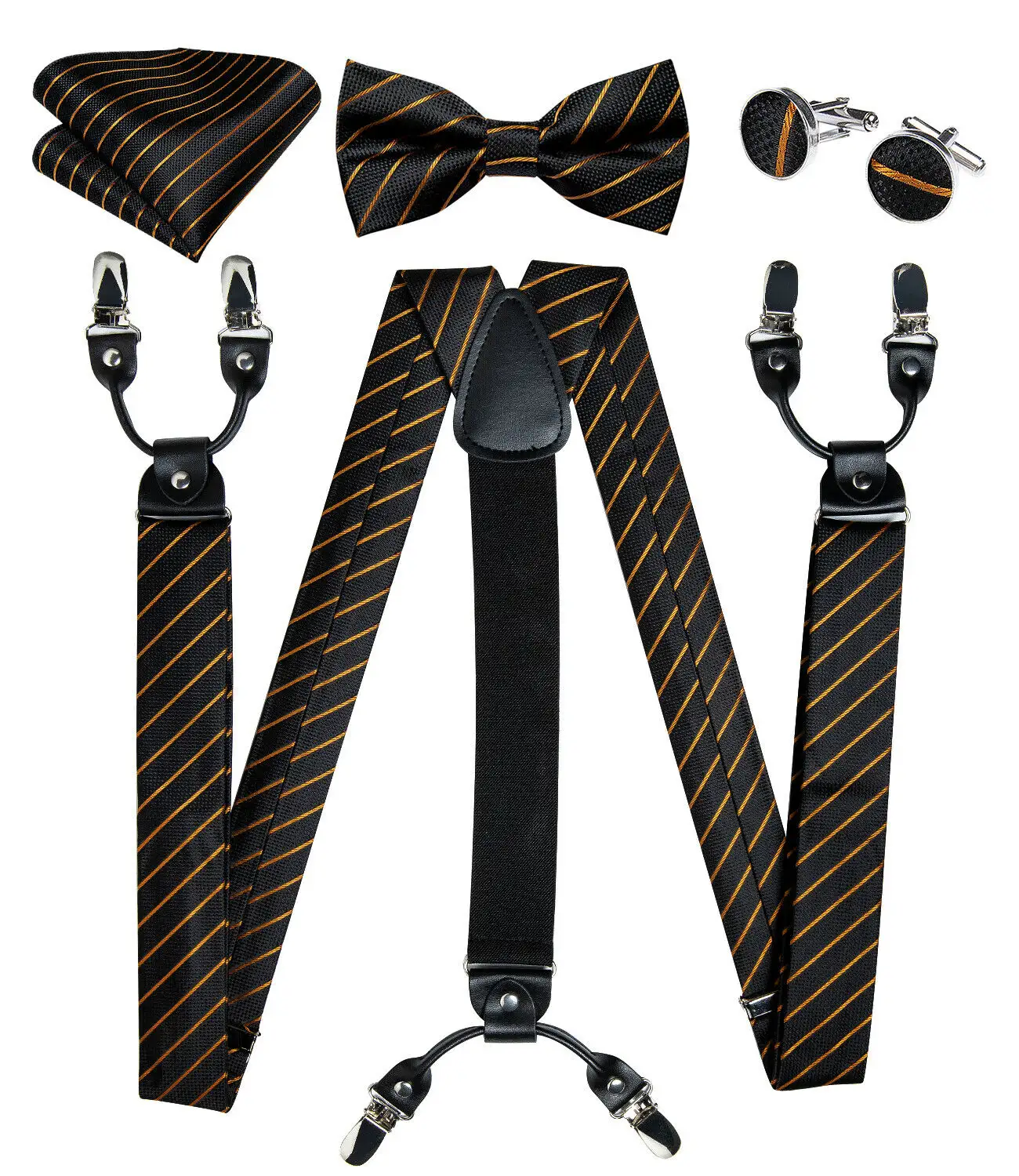 Черно-Золотые Регулируемые мужские подтяжки для <span class=keywords><strong>брюк</strong></span>, подтяжки с предварительно привязанным галстуком-бабочкой