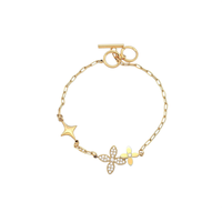 Bracelets à breloques tendance YE250-S480-14271 en acier inoxydable 316L plaqué or, avec fleurs mignonnes en cristal et strass, cadeau unisexe