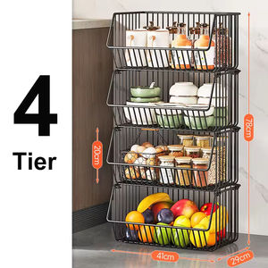 <span class=keywords><strong>Étagère</strong></span> <span class=keywords><strong>de</strong></span> rangement murale pliable <span class=keywords><strong>à</strong></span> 5 niveaux en métal pour cuisine avec <span class=keywords><strong>étagère</strong></span>s rotatives et paniers <span class=keywords><strong>à</strong></span> <span class=keywords><strong>roulettes</strong></span> pour l'organisation des légumes - Product Image 4