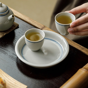 Guanlan Porcelain <b>Tea</b> Saucer Double Line Minimalist Design For <b>Tea</b> <b>Set</b> Accessories - Product Image 3