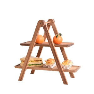 Étagère de rangement triangulaire à 3 niveaux en bois massif pour fruits et pain, usage domestique, type sur pied, couleur acacia, durable - Product Image 1
