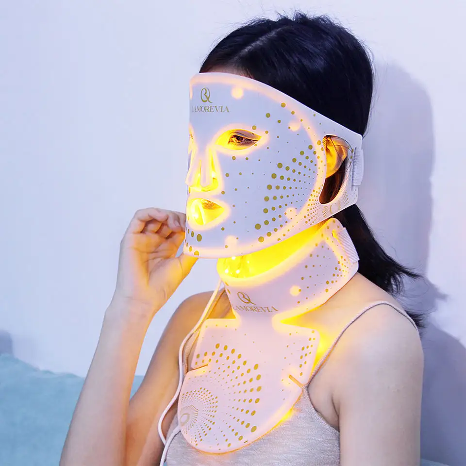 Lamorevia máscara facial de silicone, tratamento de luz vermelha sem fio com fóton led para terapia de cuidados com o rosto perto de máscara de luz infravermelha