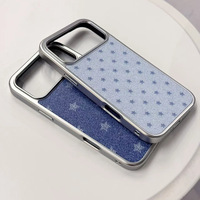Coque arrière style INS à motif étoiles cowboy pour iPhone 17 13 11 Pro Max, avec bord argenté électroplaqué, compatible iPhone 18