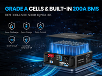 Batterie de rack de serveur LiFePO4 24V 200Ah 5,12 kWh avec affichage intelligent et application, auto-chauffante, prix distributeur, OEM/ODM disponible