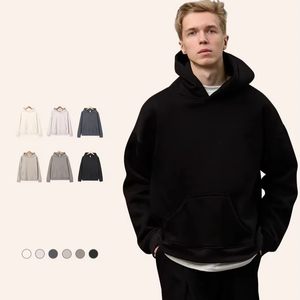 Pull-over pour homme automne-hiver, 100% coton, uni, à capuche, coupe ample, couleur terre, 430G, rembourré en velours, confortable - Product Image 1