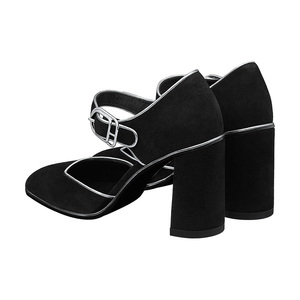 Sandali fantasia <span class=keywords><strong>con</strong></span> <span class=keywords><strong>tacco</strong></span> alto da donna in velluto rotondo nero retrò stile francese <span class=keywords><strong>Mary</strong></span> <span class=keywords><strong>Jane</strong></span> - Product Image 3