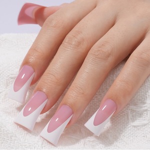 Embouts d'ongles en gel souple français en acrylique naturel à couverture complète de marque privée, fabriqués à la main, conception préfabriquée de canard, à poser sur les ongles - Product Image 1