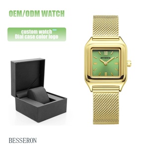 Montre-bracelet élégante pour femme, cadran en maille dorée à chiffres romains, étanche, carrée, 26 mm, en alliage, style affaires - Product Image 1