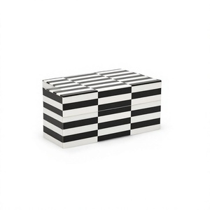Best Quality Resin Inlay Jewelry Box with <b>Black</b> White Resin Striped Pattern Glossy Phinishd Storage Container for Living Room - Product Image 1