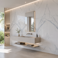 Panneau mural en PVC de luxe gris à texture de marbre bleu veiné naturel, finition brillante, feuille de marbre UV