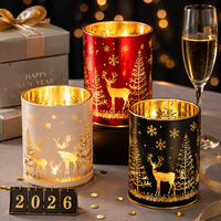 Porte-bougie en verre en forme de renne de Noël avec logo gravé, finition électro-plaquée colorée pour la décoration du Nouvel An