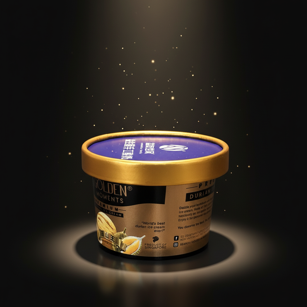 High Quality Biodegradable Disposable 5oz Golden Metal Color Commercial Grade Ice Cream Paper Cups with Stacked Lids UV Printing