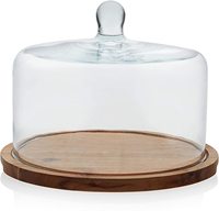 Plaques de serveur en bois d'acacia doré, support à gâteaux rond et plat avec dôme en verre pour aliments