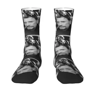Customized Retro Rock Johnny Hallyday Dress Socks For Warm Fashion Novelty French France Singer Crew Socks