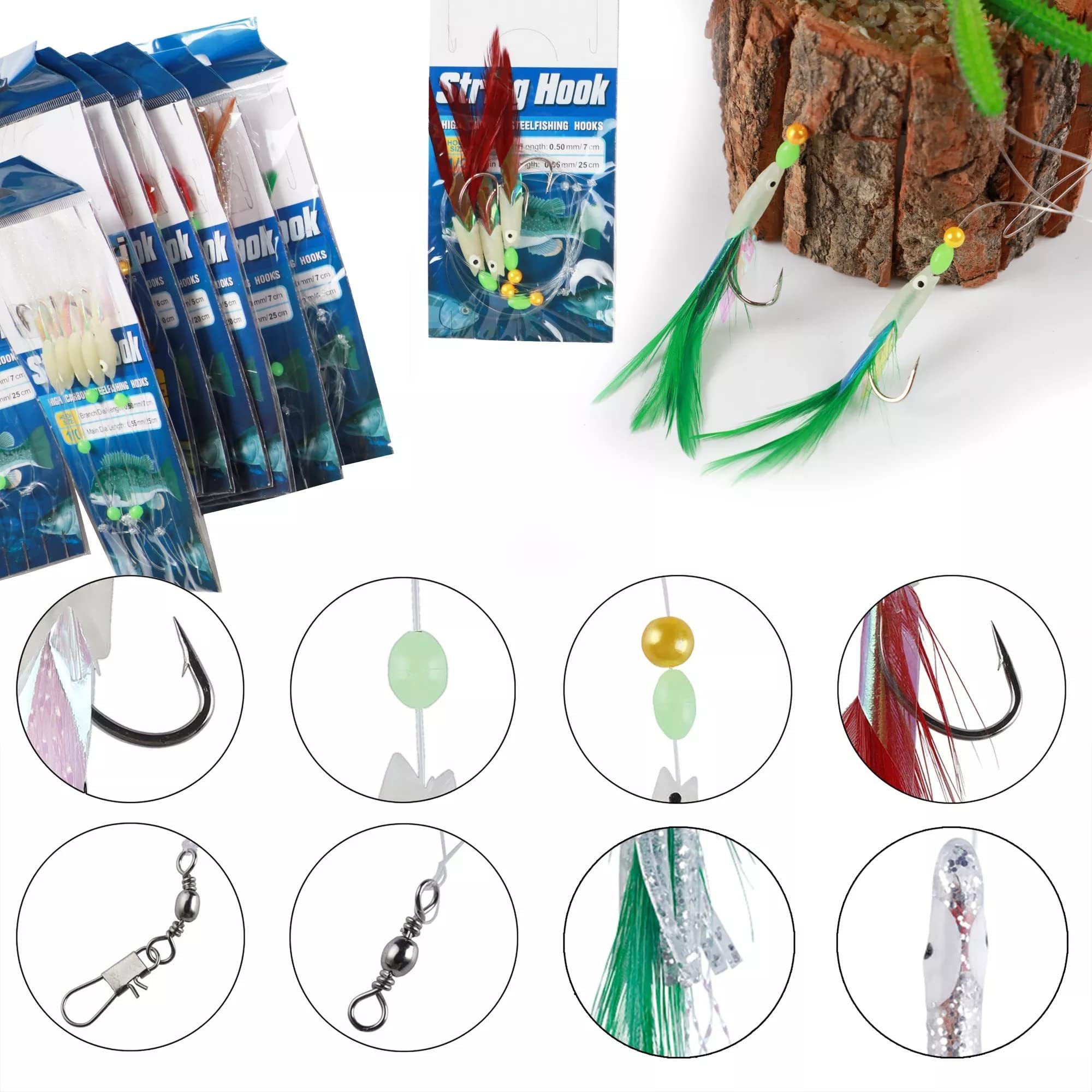 Piume di sgombro luminoso di polpo Sabiki esche esche con ami di corda esche esche di pesca di mare calamari di acqua salata attrezzatura da maratona