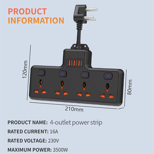 멀티 플러그 연장 콘센트, 범용 전기 서지 보호기, USB 포트가 있는 전원 스트립 - Product Image 2