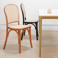 Chaise de salle à manger vintage nordique en rotin naturel, chaise d'appoint moderne sans accoudoirs en bois de hêtre massif pour café et restaurant