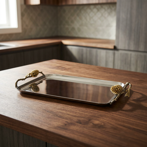 Polished Metal Serving Tray With <b>Pinecone</b> Handles Solid Pattern Residential Use wholesale stainless steel trays stainless steel - Product Image 6