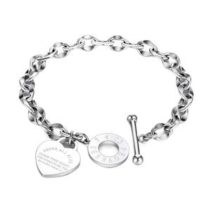 Stainless Steel Heart <b>Bracelet</b> with <b>T</b>-<b>Bar</b> (OT) Toggle Clasp Colorfast Finish Custom Color Options Great for Gifting - Product Image 4