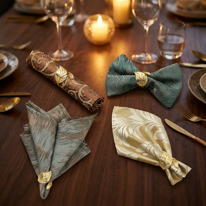 Anneaux de serviette en métal vintage/orné, design feuille inspiré de la nature, design européen, écologiques, durables, accessoires de table de luxe dorés - Product Image 6