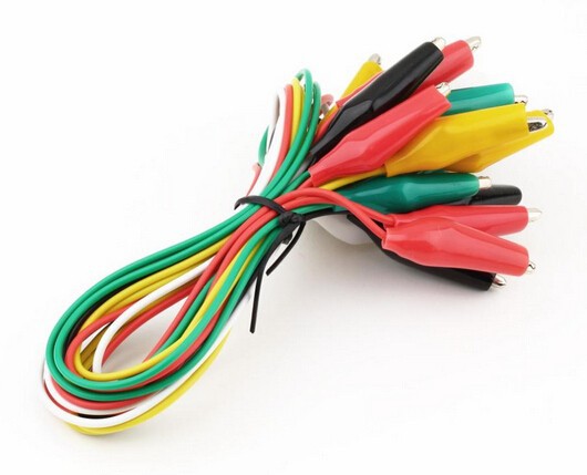 Зажимы типа «крокодил» с проводом со свинцом для испытания и эксперимент по 10 штук набор припаянные утепленная 22 дюймов 5 видов цветов