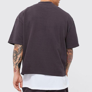 T-Shirt da <span class=keywords><strong>Uomo</strong></span> QIANSHI Nera Abbigliamento Maschile di Alta Qualità 100% Cotone con Spalle Scivolate Oversize e Taglio Corto - Product Image 5