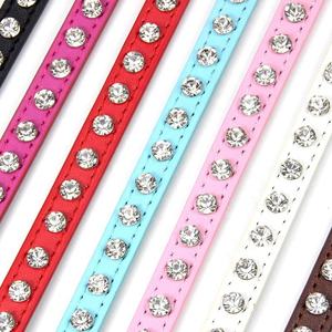 Mewah Bling-Bling pola padat kucing dan anjing kecil kalung kerah hewan lucu berlian imitasi di PU kerah untuk hewan warna murni - Product Image 5
